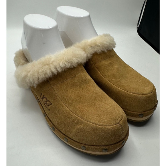 UGG Shoes - UGG 5426 Kalie Tan Suede Sheepskin Lined Clogs Size US 8 Studded Wood Sole